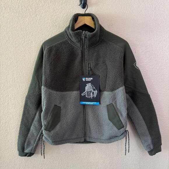 Kuhl Elixir Jacket Womens Size Small Moss Green Fleece Mixed Media Soft Full Zip - Picture 1 of 16